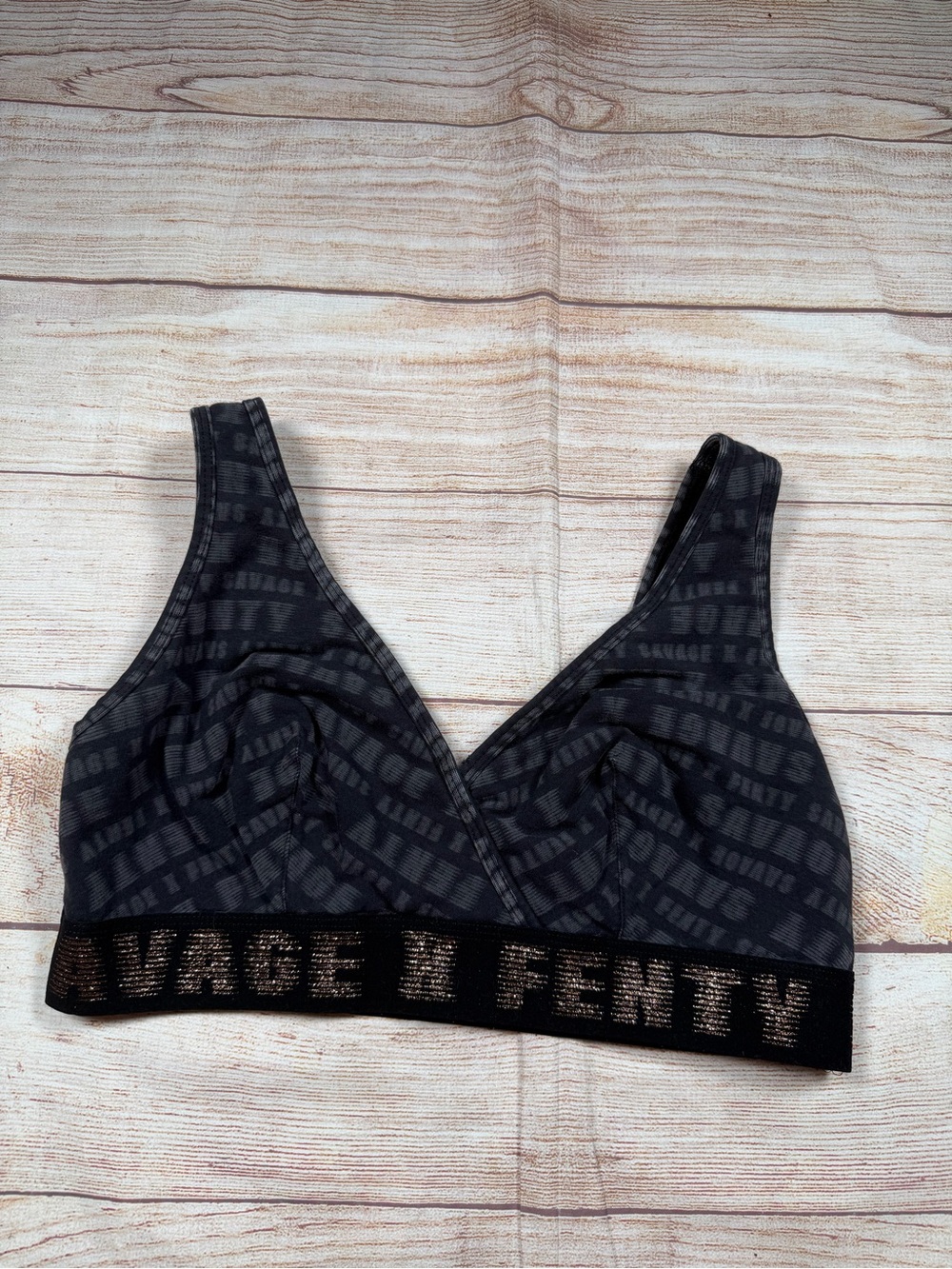 Savage X Fenty Black Logo-Print‎ Wrap Bralette